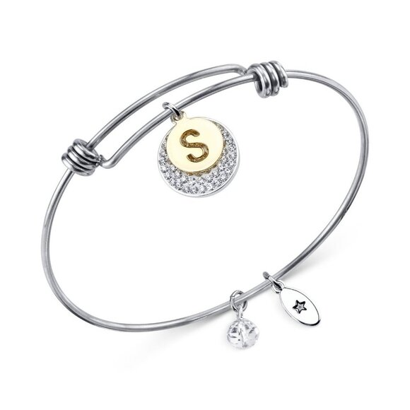 Unwritten Pave Initial S Disc Bangle Bracelet in Silver MSRP $55 NWT - Picture 1 of 4